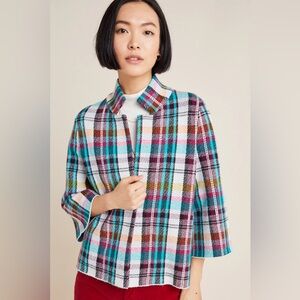 Anthropologie Rosetta Cropped Plaid Jacket sweater comfy career sz sm